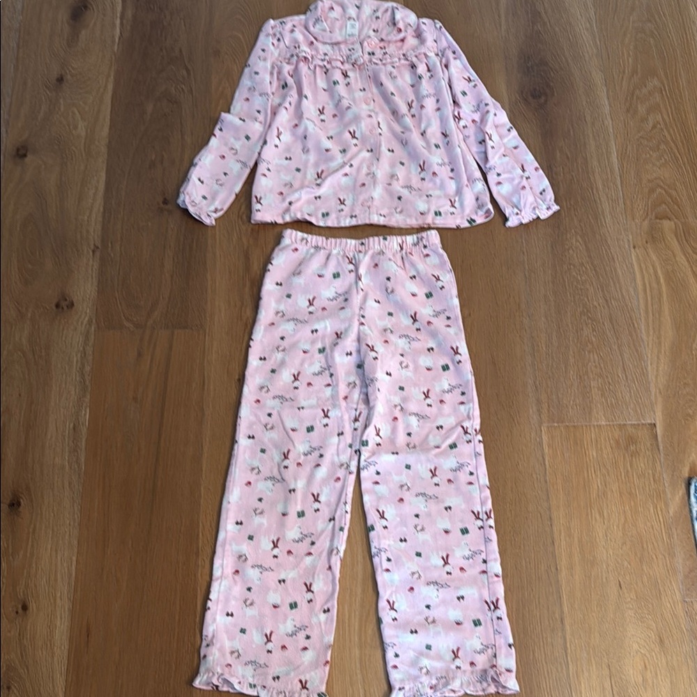 Janie and Jack Girls Fleece Pajama Set with Whimsical Dogs and Collared Top